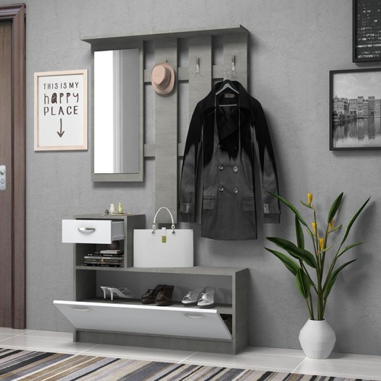 Έπιπλο εισόδου μελαμίνης Raynold χρώμα γκρι σκυροδέματος - λευκό 100x30x180εκ.