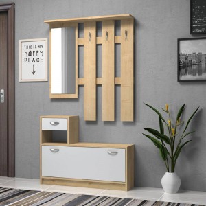 Έπιπλο εισόδου μελαμίνης Raynold χρώμα φυσικό - λευκό 100x30x180εκ.