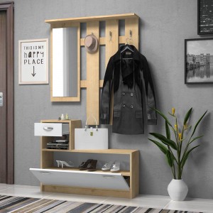 Έπιπλο εισόδου μελαμίνης Raynold χρώμα φυσικό - λευκό 100x30x180εκ.