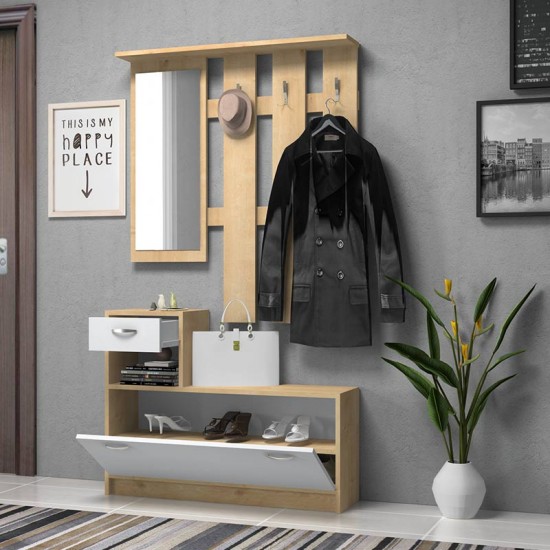 Έπιπλο εισόδου μελαμίνης Raynold χρώμα φυσικό - λευκό 100x30x180εκ.