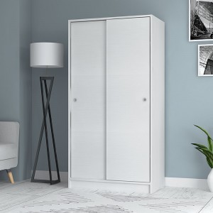 Ντουλάπα ρούχων Misra δίφυλλη συρόμενη από μελαμίνη χρώμα λευκό 94x52x182εκ.