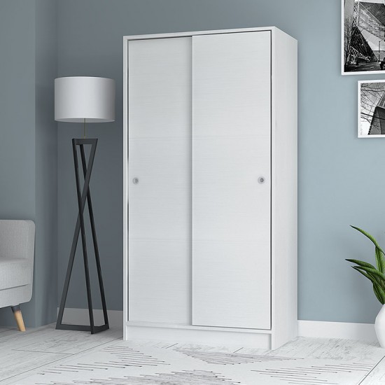 Ντουλάπα ρούχων Misra δίφυλλη συρόμενη από μελαμίνη χρώμα λευκό 94x52x182εκ.