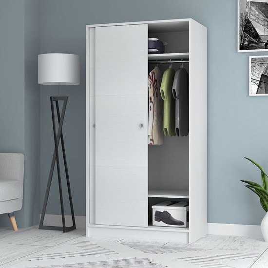 Ντουλάπα ρούχων Misra δίφυλλη συρόμενη από μελαμίνη χρώμα λευκό 94x52x182εκ.