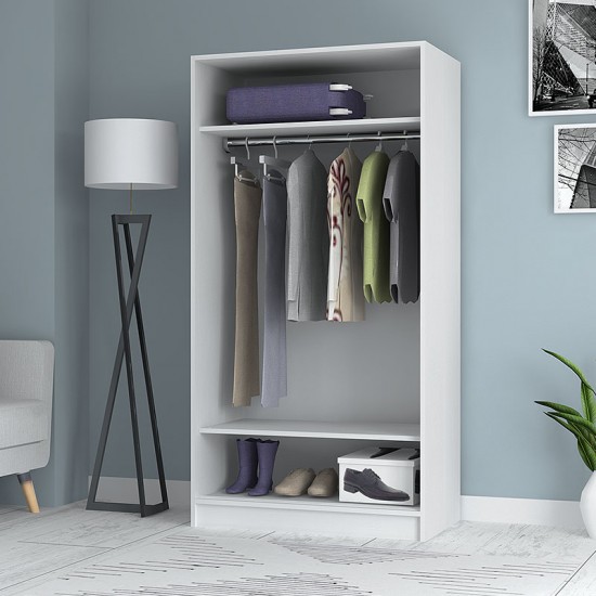 Ντουλάπα ρούχων Misra δίφυλλη συρόμενη από μελαμίνη χρώμα λευκό 94x52x182εκ.