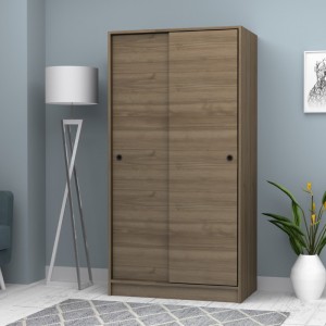 Ντουλάπα ρούχων Misra δίφυλλη συρόμενη χρώμα καρυδί 94x52x182εκ.