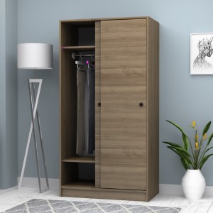 Ντουλάπα ρούχων Misra δίφυλλη συρόμενη χρώμα καρυδί 94x52x182εκ.