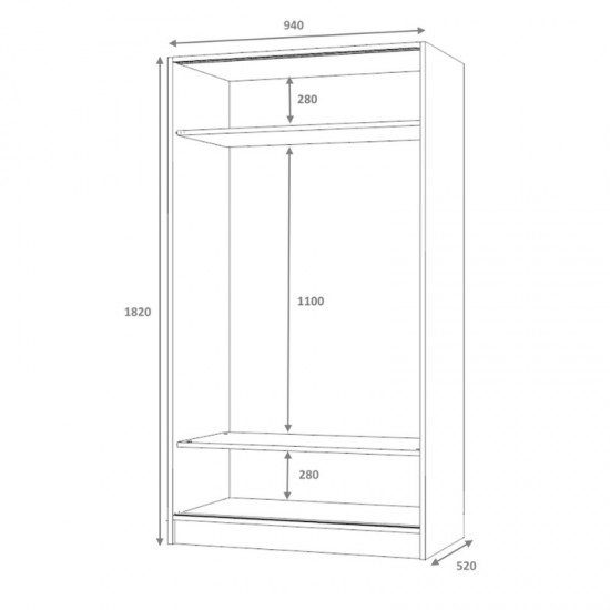 Ντουλάπα ρούχων Misra δίφυλλη συρόμενη χρώμα καρυδί 94x52x182εκ.