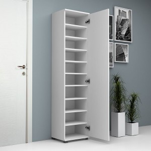 Ντουλάπα ρούχων - παπουτσοθήκη Visla μονόφυλλη από μελαμίνη με καθρέπτη χρώμα λευκό 45x36x187εκ.