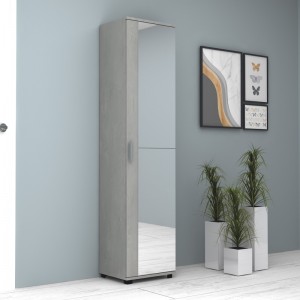 Ντουλάπα ρούχων - παπουτσοθήκη Visla μονόφυλλη με καθρέπτη χρώμα γκρι σκυροδέματος 45x36x187εκ.