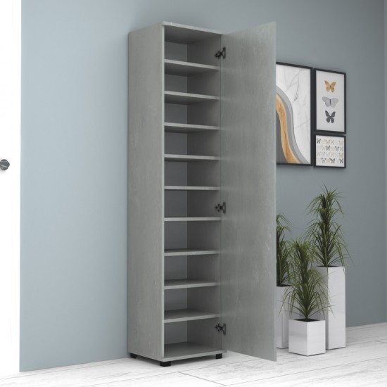 Ντουλάπα ρούχων - παπουτσοθήκη Visla μονόφυλλη με καθρέπτη χρώμα γκρι σκυροδέματος 45x36x187εκ.