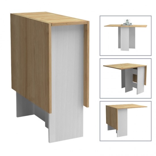 Τραπέζι μελαμίνης Pepe επεκτεινόμενο χρώμα λευκό - φυσικό οξιάς 28(56+56)x77x75εκ.