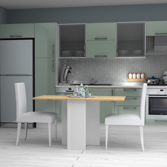 Τραπέζι μελαμίνης Pepe επεκτεινόμενο χρώμα λευκό - φυσικό οξιάς 28(56+56)x77x75εκ.