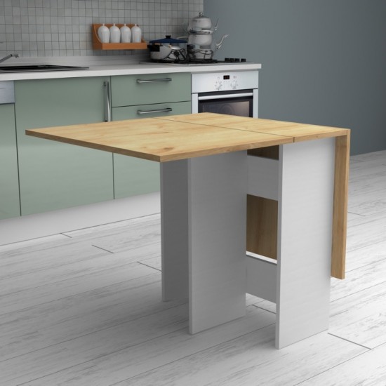 Τραπέζι μελαμίνης Pepe επεκτεινόμενο χρώμα λευκό - φυσικό οξιάς 28(56+56)x77x75εκ.