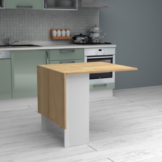 Τραπέζι μελαμίνης Pepe επεκτεινόμενο χρώμα λευκό - φυσικό οξιάς 28(56+56)x77x75εκ.