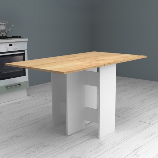 Τραπέζι μελαμίνης Pepe επεκτεινόμενο χρώμα λευκό - φυσικό οξιάς 28(56+56)x77x75εκ.