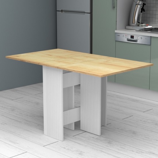 Τραπέζι μελαμίνης Pepe επεκτεινόμενο χρώμα λευκό - φυσικό οξιάς 28(56+56)x77x75εκ.