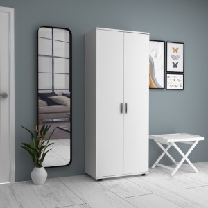 Ντουλάπα ρούχων - παπουτσοθήκη Eric δίφυλλη χρώμα λευκό 76x36x187εκ.