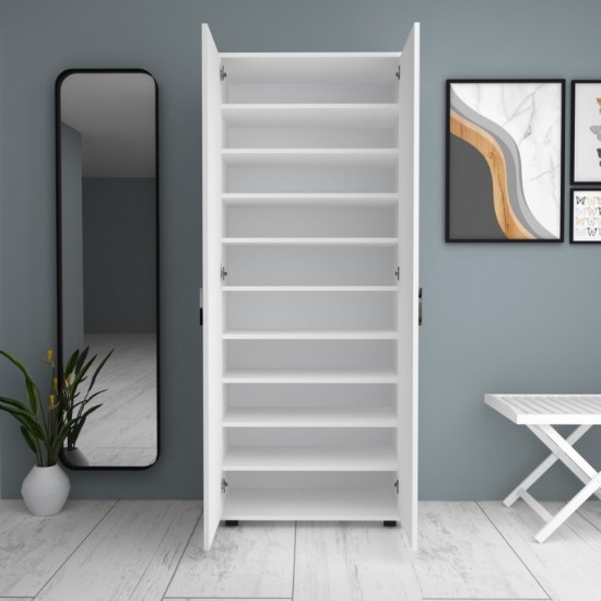 Ντουλάπα ρούχων - παπουτσοθήκη Eric δίφυλλη χρώμα λευκό 76x36x187εκ.