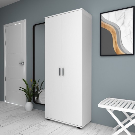 Ντουλάπα ρούχων - παπουτσοθήκη Eric δίφυλλη χρώμα λευκό 76x36x187εκ.