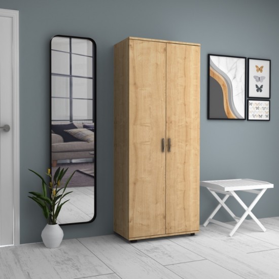 Ντουλάπα ρούχων - παπουτσοθήκη Eric δίφυλλη χρώμα φυσικό οξιάς 76x36x187εκ.