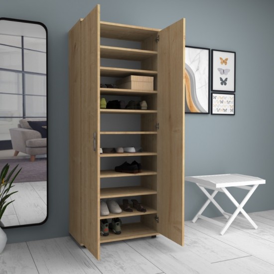 Ντουλάπα ρούχων - παπουτσοθήκη Eric δίφυλλη χρώμα φυσικό οξιάς 76x36x187εκ.