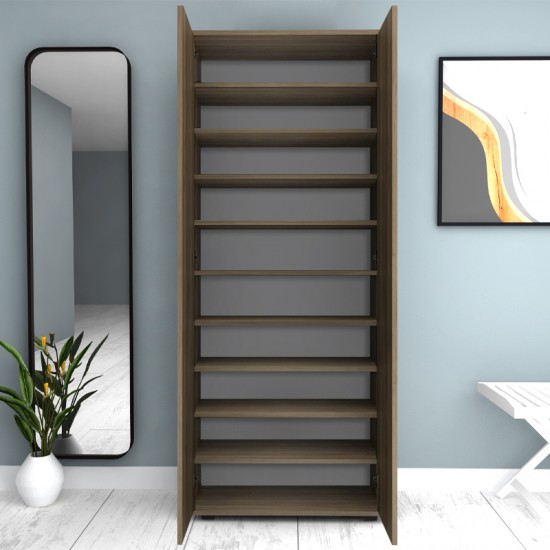 Ντουλάπα ρούχων - παπουτσοθήκη Eric δίφυλλη χρώμα καρυδί 76x36x187εκ.