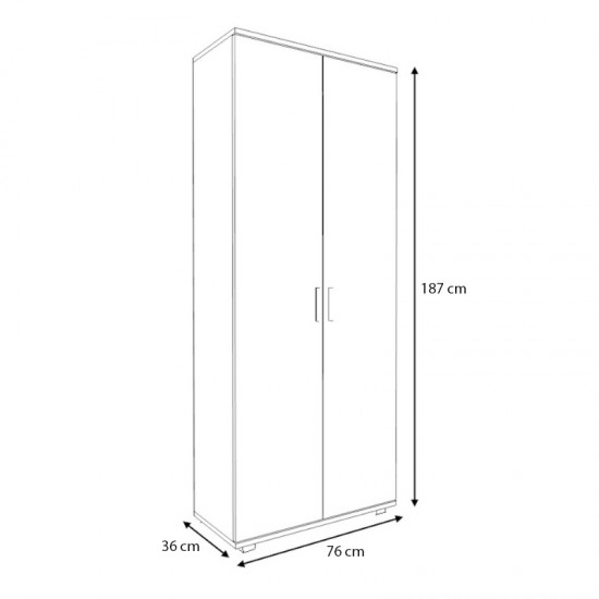 Ντουλάπα ρούχων - παπουτσοθήκη Eric δίφυλλη χρώμα καρυδί 76x36x187εκ.