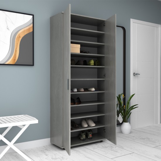 Ντουλάπα ρούχων - παπουτσοθήκη Eric δίφυλλη χρώμα γκρι σκυροδέματος 76x36x187εκ.