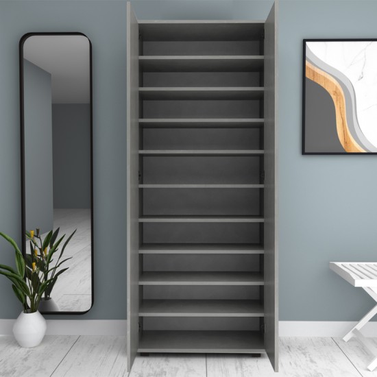 Ντουλάπα ρούχων - παπουτσοθήκη Eric δίφυλλη χρώμα γκρι σκυροδέματος 76x36x187εκ.