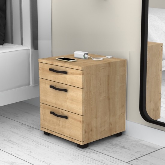 Κομοδίνο Roco χρώμα φυσικό οξιάς 40x39x57εκ.