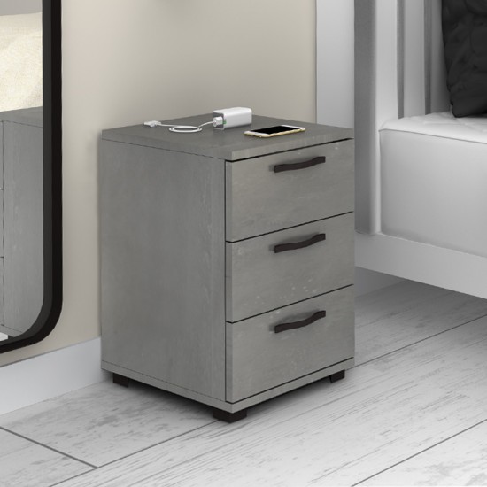 Κομοδίνο - Συρταριέρα γραφείου Roco χρώμα γκρι σκυροδέματος 40x39x57εκ.