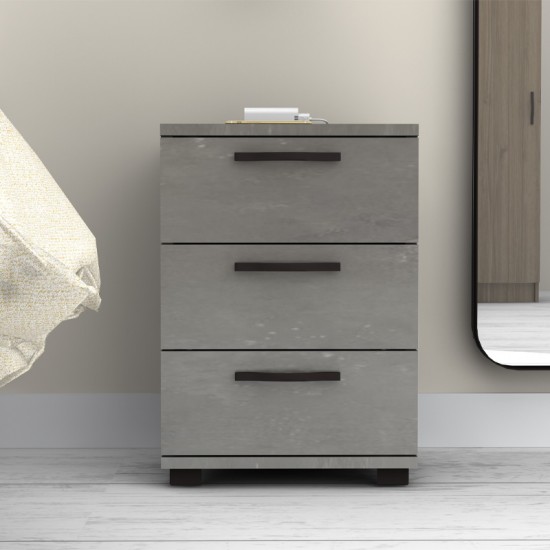 Κομοδίνο - Συρταριέρα γραφείου Roco χρώμα γκρι σκυροδέματος 40x39x57εκ.