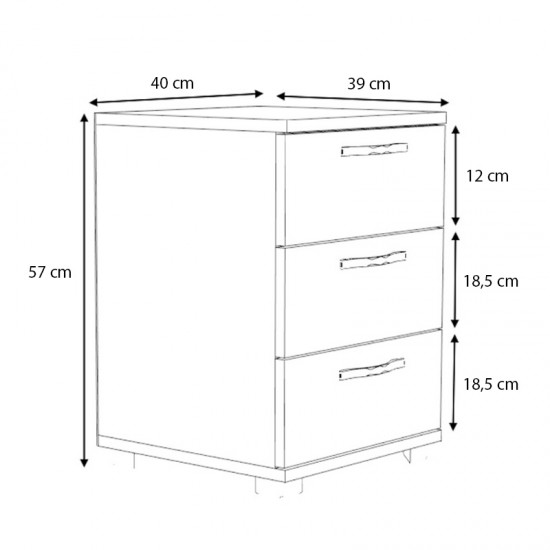 Κομοδίνο - Συρταριέρα γραφείου Roco χρώμα γκρι σκυροδέματος 40x39x57εκ.