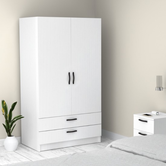 Ντουλάπα ρούχων Victoria δίφυλλη με συρτάρια χρώμα λευκό 100x60x181εκ.