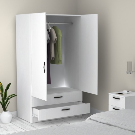 Ντουλάπα ρούχων Victoria δίφυλλη με συρτάρια χρώμα λευκό 100x60x181εκ.