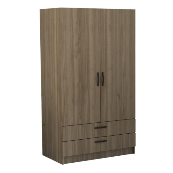 Ντουλάπα ρούχων Victoria δίφυλλη με συρτάρια χρώμα καρυδί 100x60x181εκ.