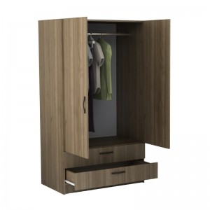 Ντουλάπα ρούχων Victoria δίφυλλη με συρτάρια χρώμα καρυδί 100x60x181εκ.