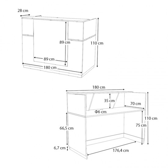 Γραφείο reception Gemini  χρώμα λευκό 180x70x110εκ.