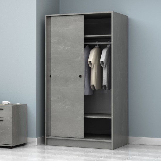 Ντουλάπα ρούχων Regio δίφυλλη συρόμενη χρώμα γκρι σκυροδέματος 100x60x181εκ.