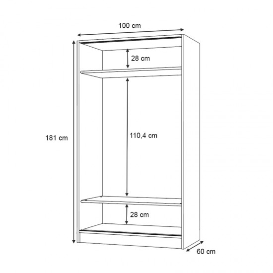 Ντουλάπα ρούχων Regio δίφυλλη συρόμενη χρώμα γκρι σκυροδέματος 100x60x181εκ.