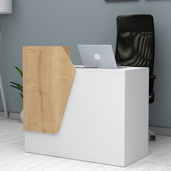 Γραφείο υποδοχής - reception Merlin χρώμα λευκό - φυσικό οξιάς 110x50x101,8εκ.