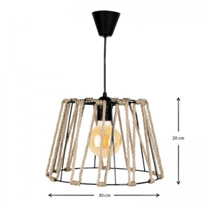 Φωτιστικό οροφής Andrew μέταλλο/σχοινί μονόφωτο χρώμα μαύρο φυσικό 30x30x20εκ.