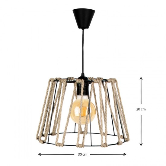 Φωτιστικό οροφής Andrew μέταλλο/σχοινί μονόφωτο χρώμα μαύρο φυσικό 30x30x20εκ.