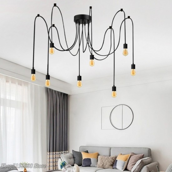 Φωτιστικό οροφής Octopus E27 οκτάφωτο χρώμα μαύρο 150εκ.