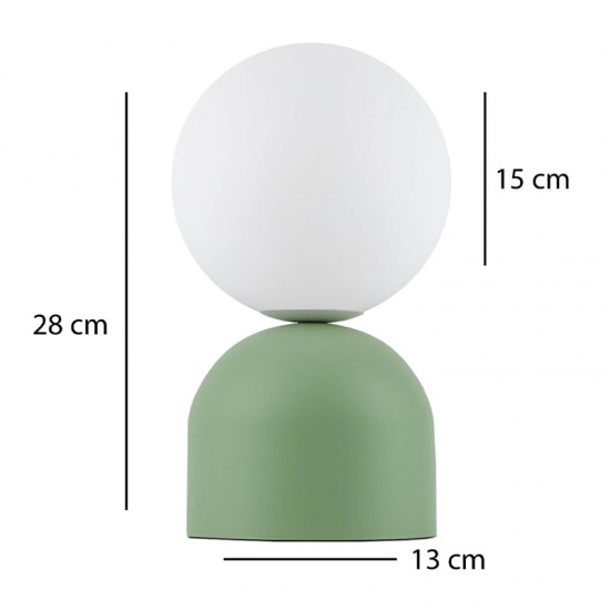Φωτιστικό επιτραπέζιο Albus E14 μεταλλικό - γυάλινο χρώμα μέντα - λευκό Ø13x28εκ.