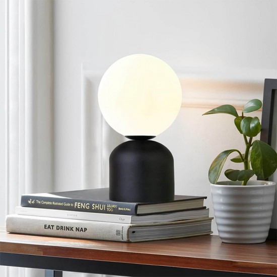 Φωτιστικό επιτραπέζιο Albus E14 μεταλλικό - γυάλινο χρώμα μαύρο - λευκό Ø13x28εκ.