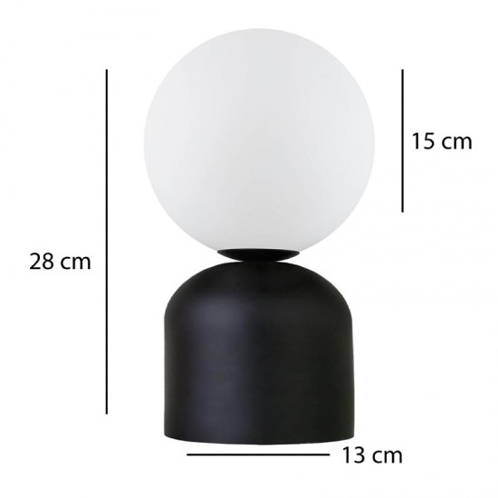 Φωτιστικό επιτραπέζιο Albus E14 μεταλλικό - γυάλινο χρώμα μαύρο - λευκό Ø13x28εκ.