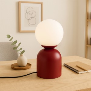 Φωτιστικό επιτραπέζιο Albus E14 μεταλλικό - γυάλινο χρώμα μπορντώ - λευκό Ø13x28εκ.