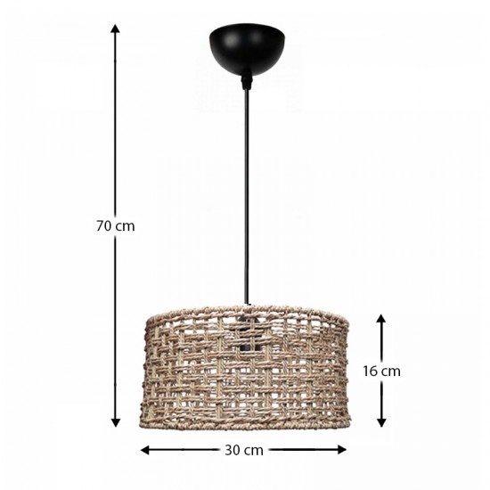 Φωτιστικό οροφής Montela E27 από σχοινί μονόφωτο χρώμα φυσικό Ø30x70εκ.