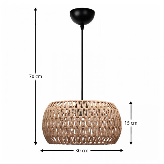 Φωτιστικό οροφής Miranda E27 από σχοινί μονόφωτο χρώμα φυσικό Ø30x70εκ.
